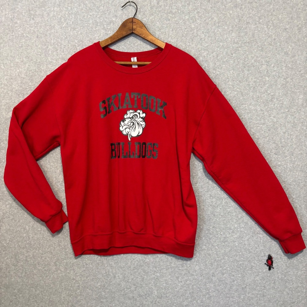 Jerzees Men's Large Skiatook Bulldogs Crewneck Sweatshirt Red Oklahoma Spirit